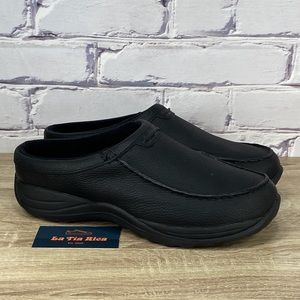 L.L. Bean Comfort Mocs Black Leather Slides Wide